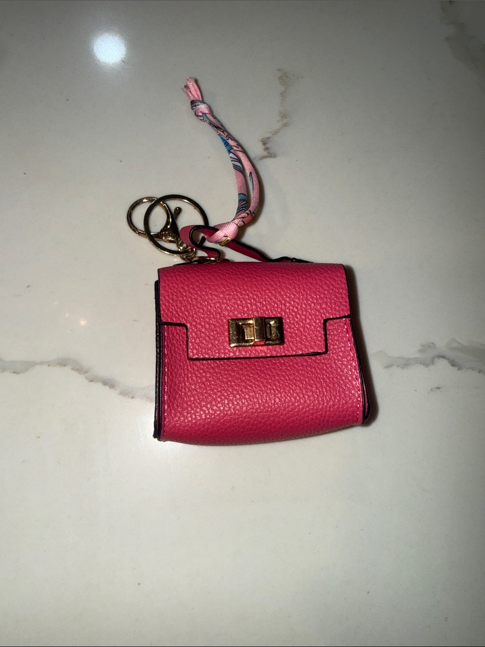 Mini Pink Leather Key & Card Holder with Gold Hardware